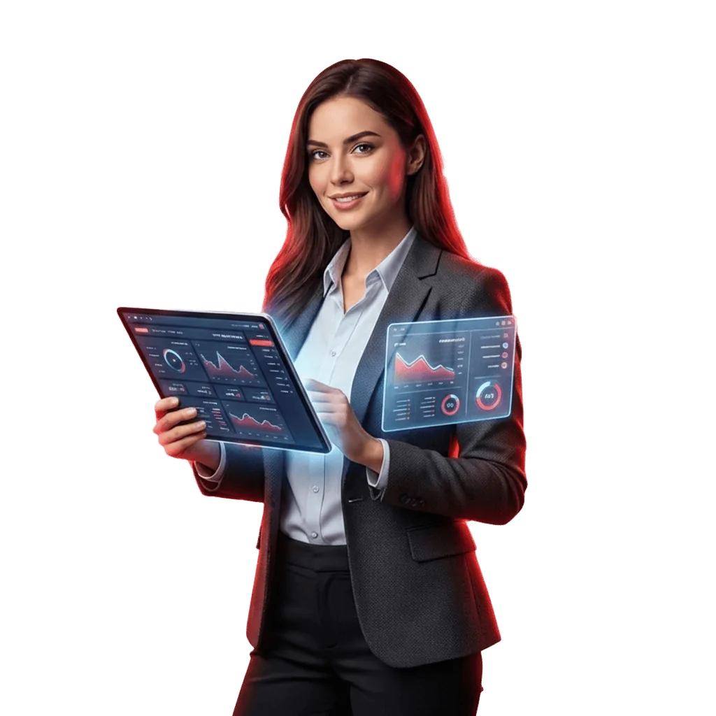 Consultora de marketing digital analisando dashboard de performance